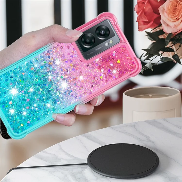 YB Серия Quicksand-3 для OnePlus Nord N300 5G / Oppo A57 (2022) 5G / A77 5G / Realme Q5i / Narzo 50 5G / V23 5G Мягкий TPU Чехол с градиентным Quicksand Анти-падение Защитный Чехол - Розовый / Небесно-голубой