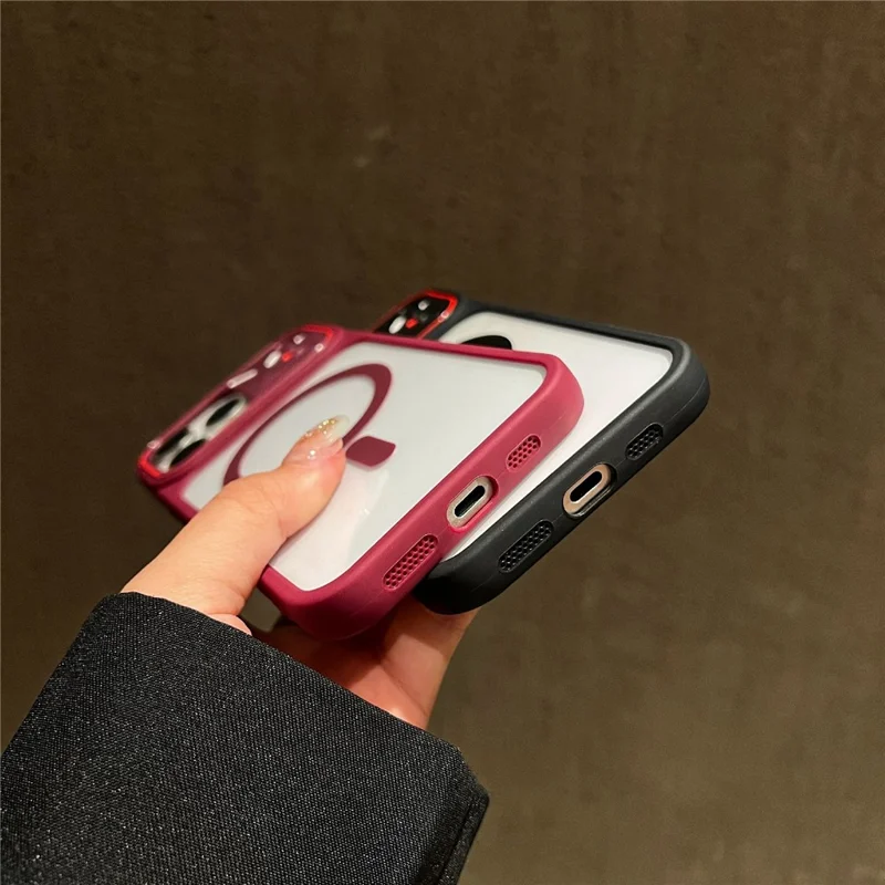 Coque de téléphone transparente pour iPhone 16 Pro Max TPU+PC, compatible avec MagSafe, dos clair - Orange