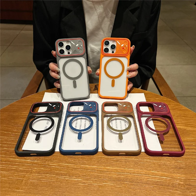 Coque de téléphone transparente pour iPhone 16 Pro Max TPU+PC, compatible avec MagSafe, dos clair - Orange