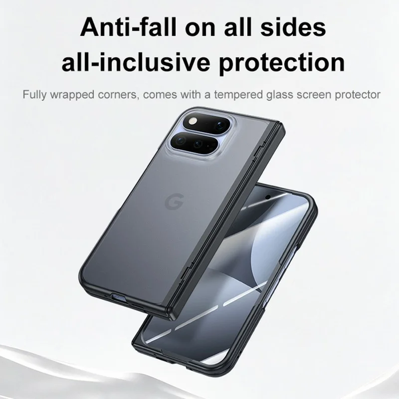 For Google Pixel 11 Pro Fold Case Matte Hinge Ultra Thin Hard PC Phone Cover Built-in HD Tempered Glass Screen Protector - Black