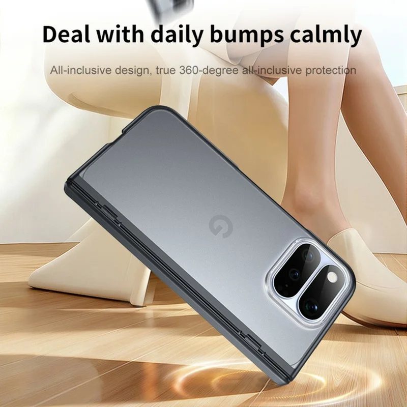 For Google Pixel 11 Pro Fold Case Matte Hinge Ultra Thin Hard PC Phone Cover Built-in Anti-spy Tempered Glass Screen Protector - Black