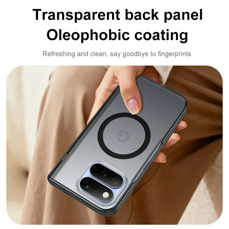 For Google Pixel 11 Pro Fold Magnetic Case Matte Hinge Hard PC Phone Cover Built-in HD Tempered Glass Screen Protector - Black