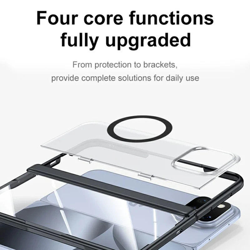 For Google Pixel 11 Pro Fold Magnetic Case Matte Hinge Hard PC Phone Cover Built-in HD Tempered Glass Screen Protector - Black