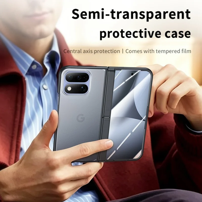 For Google Pixel 11 Pro Fold Case Matte Hinge Kickstand Anti-drop PC Phone Cover Built-in HD Tempered Glass Screen Protector - Black