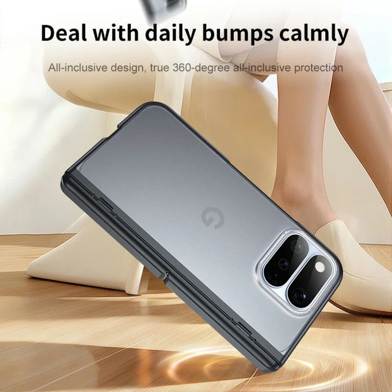 For Google Pixel 11 Pro Fold Case Matte Hinge Kickstand Anti-drop PC Phone Cover Built-in HD Tempered Glass Screen Protector - Black