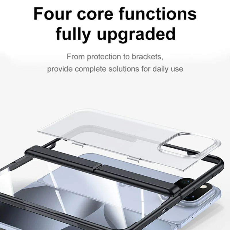 For Google Pixel 11 Pro Fold Case Matte Hinge Kickstand Anti-drop PC Phone Cover Built-in HD Tempered Glass Screen Protector - Black