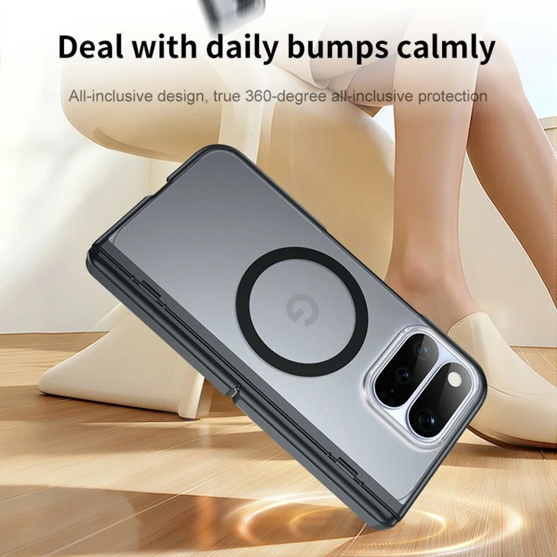 For Google Pixel 11 Pro Fold Magnetic Case Hinge Kickstand Anti-drop PC Phone Cover Built-in HD Tempered Glass Screen Protector - Black