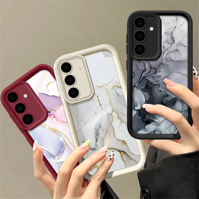 Samsung Galaxy S25+ hoesje met marmeren patroon, bescherming voor camera, volledige afdekking, TPU telefoonhoes - Wijnrood
