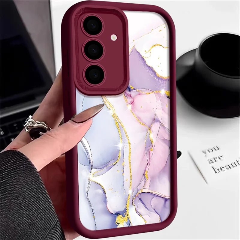 TPU Case For Samsung Galaxy A26 5G / A17 5G / A17 4G Marble Pattern Camera Protection Full Coverage Phone Cover - Wine Red