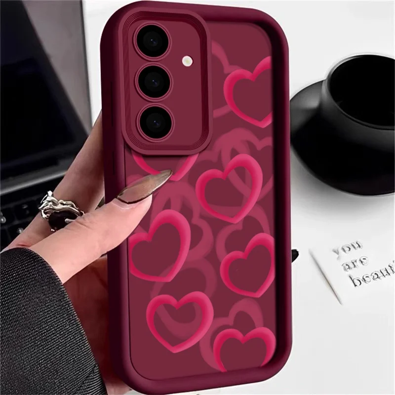 For Samsung Galaxy S25 FE Case Heart Pattern Design Precision Camera Protection TPU Phone Cover - A697W2 / Wine Red