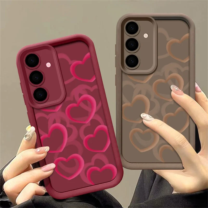 For Samsung Galaxy S25 FE Case Heart Pattern Design Precision Camera Protection TPU Phone Cover - A697W2 / Wine Red