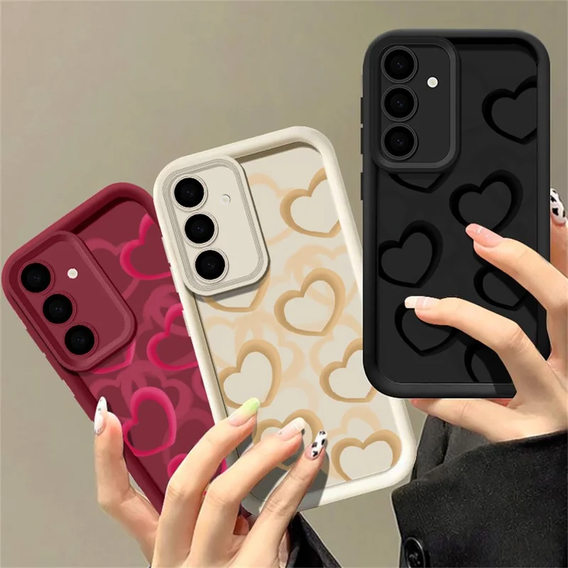 For Samsung Galaxy S25 FE Case Heart Pattern Design Precision Camera Protection TPU Phone Cover - A697W2 / Wine Red