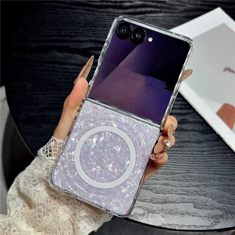 For Samsung Galaxy Z Flip8 Magnetic Case Shimmering Shell Pattern Hard PC Foldable Phone Cover - Purple