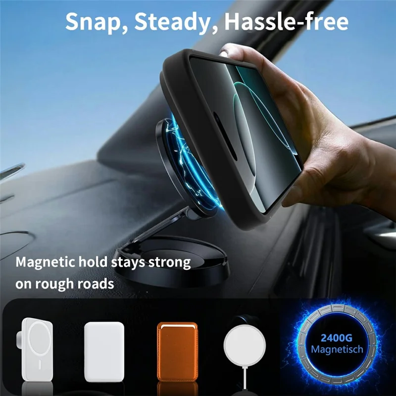 For iPhone 16 Pro Max Magnetic Case Kickstand PC + TPU Skin Touch Phone Cover - Black