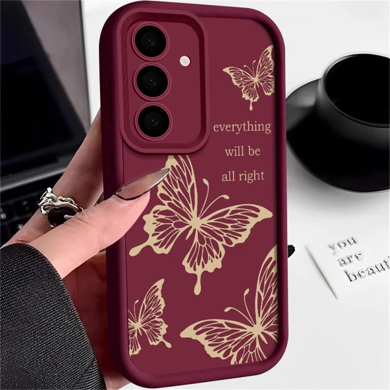 For Samsung Galaxy S25 Case Hollow Butterfly Pattern Shockproof Precision Camera Protection TPU Phone Cover - Wine Red
