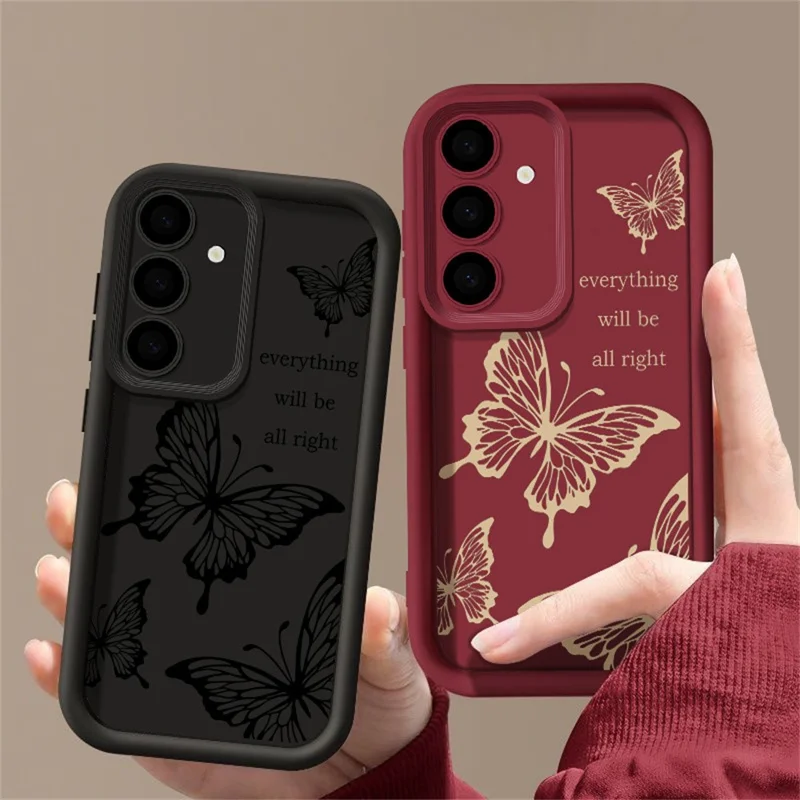 For Samsung Galaxy S25 Case Hollow Butterfly Pattern Shockproof Precision Camera Protection TPU Phone Cover - Wine Red