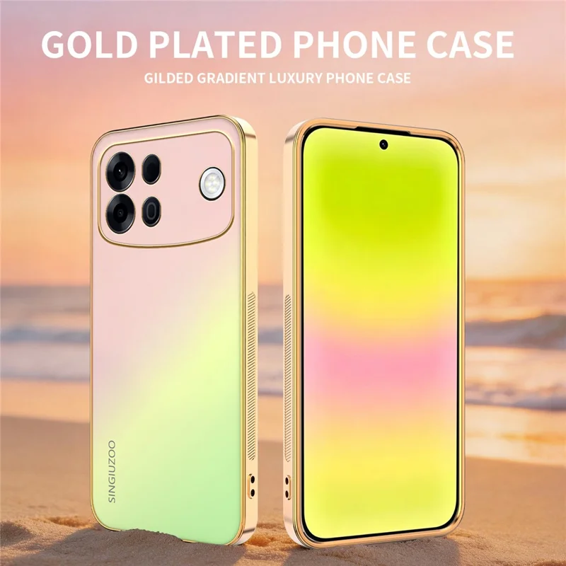 SINGIUZOO For Oppo A7 Pro Max 5G Case Electroplated AG Matte Gradient Color PC + TPU Phone Cover - Pink
