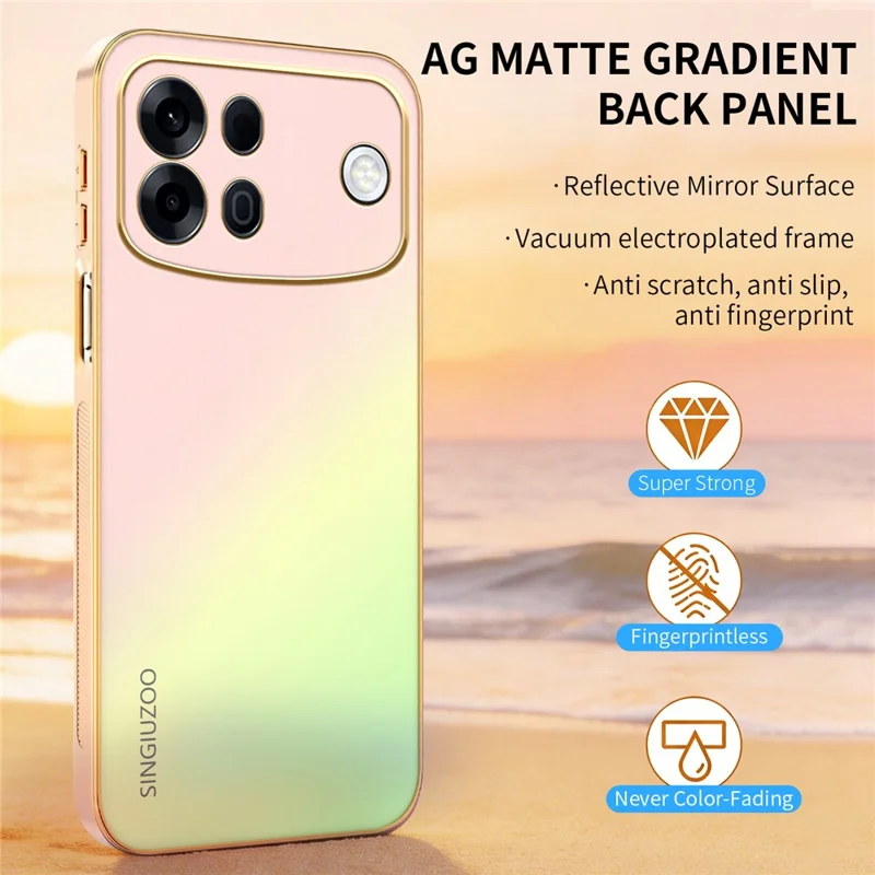 SINGIUZOO For Oppo A7 Pro Max 5G Case Electroplated AG Matte Gradient Color PC + TPU Phone Cover - Pink