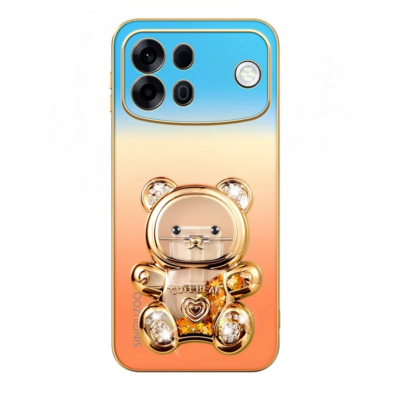 SINGIUZOO for Oppo A7 Pro Max 5G Case Glitter Bear Kickstand Electroplated Gradient Color PC + TPU Phone Cover - Orange
