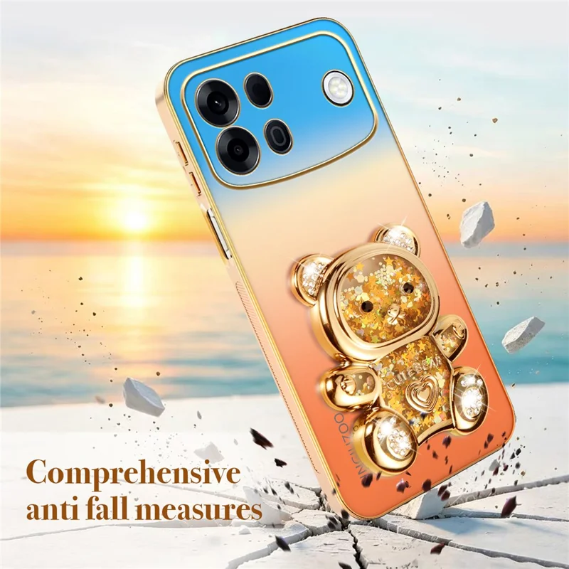SINGIUZOO for Oppo A7 Pro Max 5G Case Glitter Bear Kickstand Electroplated Gradient Color PC + TPU Phone Cover - Orange