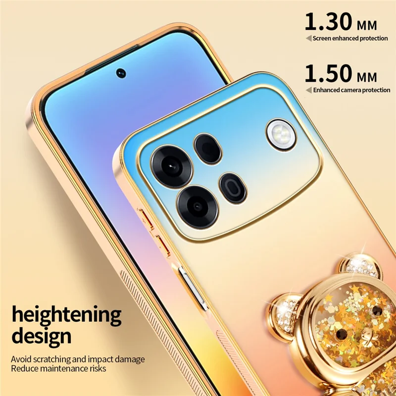 SINGIUZOO for Oppo A7 Pro Max 5G Case Glitter Bear Kickstand Electroplated Gradient Color PC + TPU Phone Cover - Orange