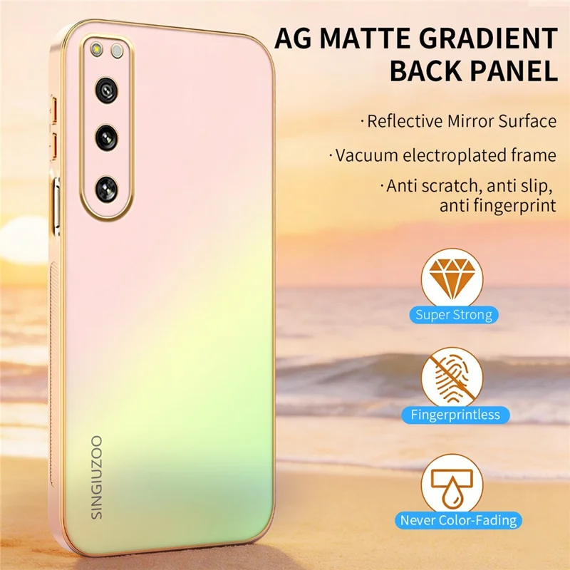SINGIUZOO For Xperia 5 IV 5G Case Electroplated AG Matte Gradient Color PC + TPU Phone Cover - Pink