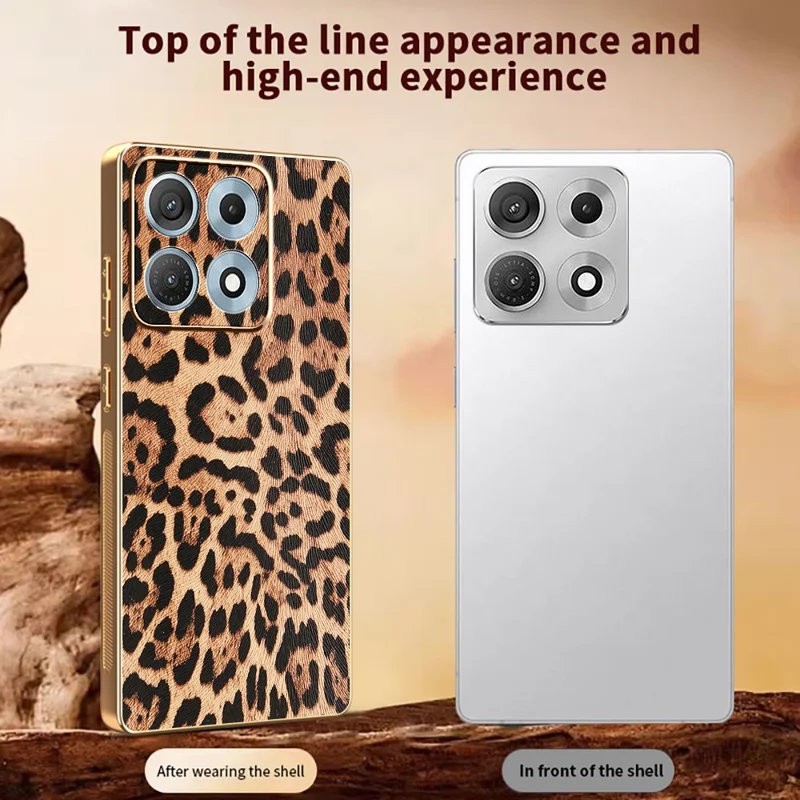 For Motorola Edge 70 Max 5G Case Leopard Print PU Leather Coated PC + TPU Electroplating Phone Cover - Leopard Print