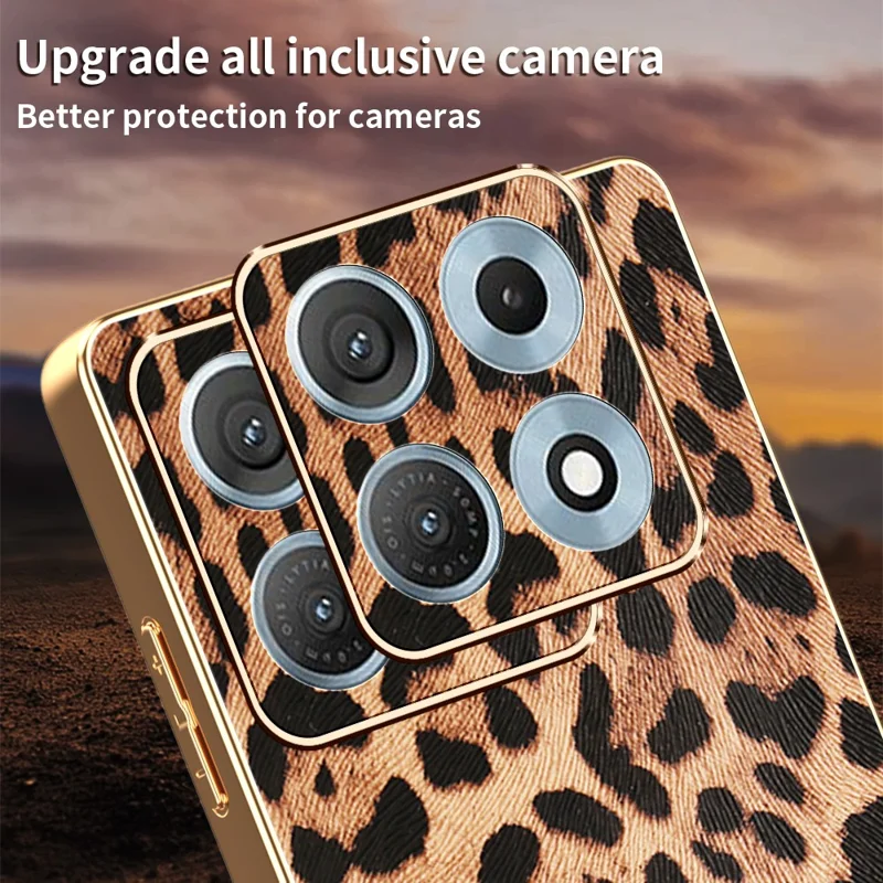 For Motorola Edge 70 Max 5G Case Leopard Print PU Leather Coated PC + TPU Electroplating Phone Cover - Leopard Print