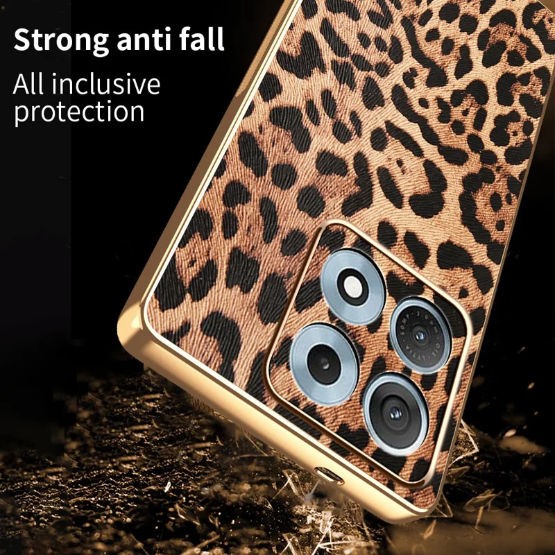 For Motorola Edge 70 Max 5G Case Leopard Print PU Leather Coated PC + TPU Electroplating Phone Cover - Leopard Print