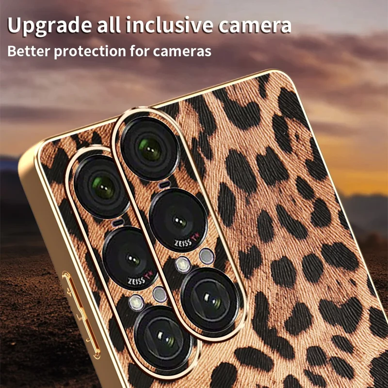 For Sony Xperia 1 VII Case Leopard Print PU Leather Coated PC + TPU Electroplating Phone Cover - Leopard Print