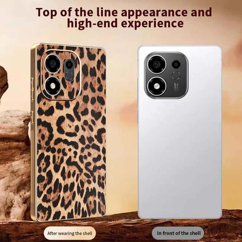 For Honor 600 Smart 5G  /  X7e Plus 5G  /  X7e Plus 4G Case Leopard Print PU Leather Coated PC + TPU Electroplating Phone Cover - Leopard Print