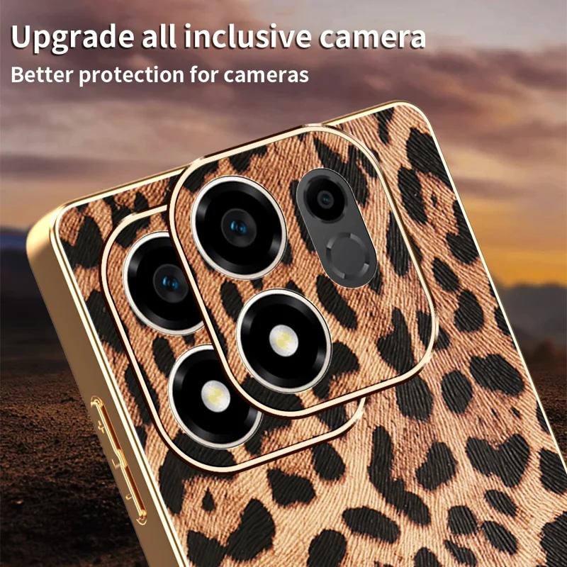 For Honor 600 Smart 5G  /  X7e Plus 5G  /  X7e Plus 4G Case Leopard Print PU Leather Coated PC + TPU Electroplating Phone Cover - Leopard Print