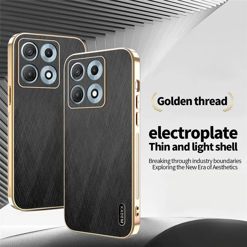 KADEM For Motorola Edge 70 Max 5G Case Electroplating Silk Texture PU + TPU Phone Back Cover - Black