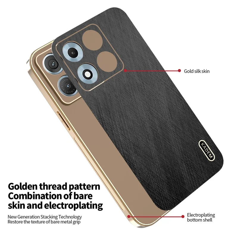 KADEM For Motorola Edge 70 Max 5G Case Electroplating Silk Texture PU + TPU Phone Back Cover - Black