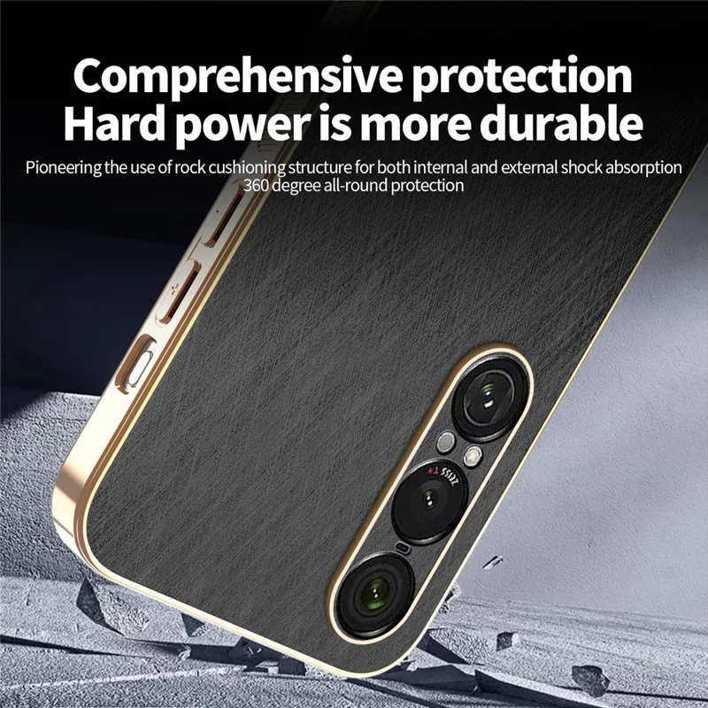 KADEM For Sony Xperia 1 VII Case Electroplating Silk Texture PU + TPU Phone Back Cover - Black