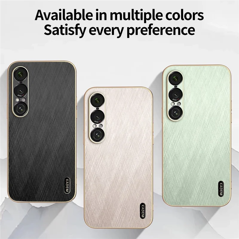 KADEM For Sony Xperia 1 VII Case Electroplating Silk Texture PU + TPU Phone Back Cover - Black