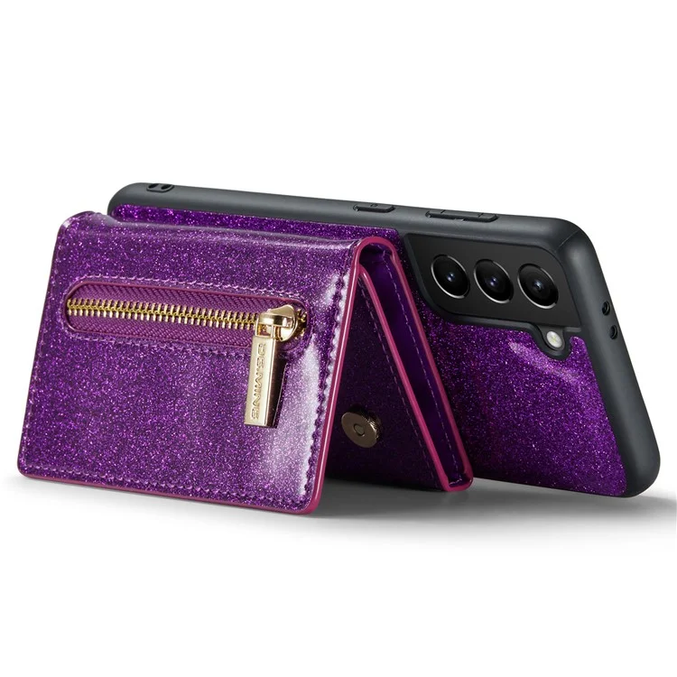 Dg. Ming M3 Series Pour Samsung Galaxy S21 4G / 5G 2-en-1 pc Pailleté en Cuir pc + Tpu Anti-drop Back Case Magnitic Détachenable Portefeuille de Portefeuille de Portefeuille Avec Kickstand - Violet Foncé