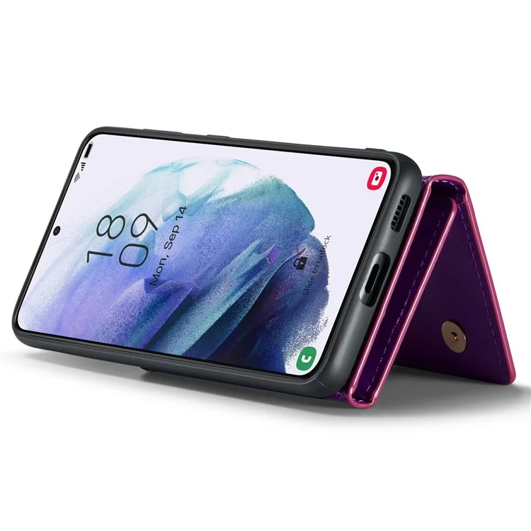 Dg. Ming M3 Series Pour Samsung Galaxy S21 4G / 5G 2-en-1 pc Pailleté en Cuir pc + Tpu Anti-drop Back Case Magnitic Détachenable Portefeuille de Portefeuille de Portefeuille Avec Kickstand - Violet Foncé