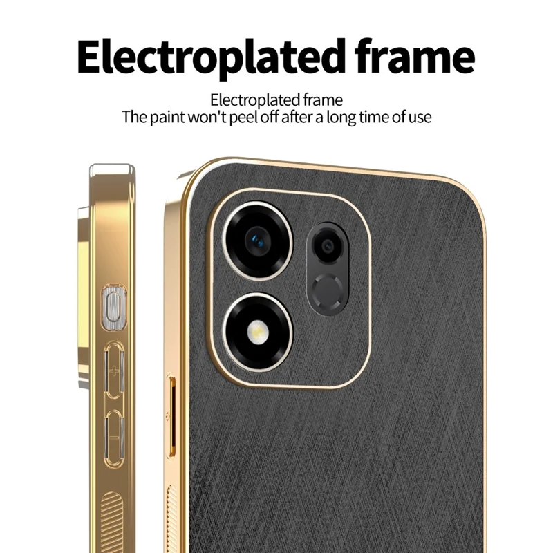 KADEM For Honor 600 Smart 5G  /  X7e Plus 5G  /  X7e Plus 4G Case Electroplating Silk Texture PU + TPU Phone Back Cover - Black