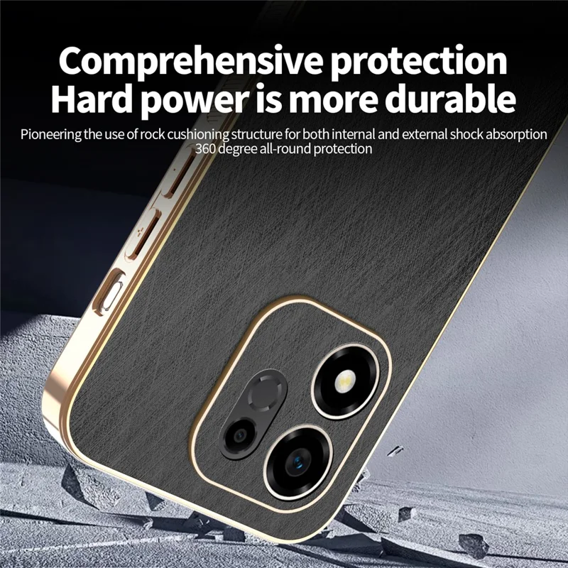 KADEM For Honor 600 Smart 5G  /  X7e Plus 5G  /  X7e Plus 4G Case Electroplating Silk Texture PU + TPU Phone Back Cover - Black