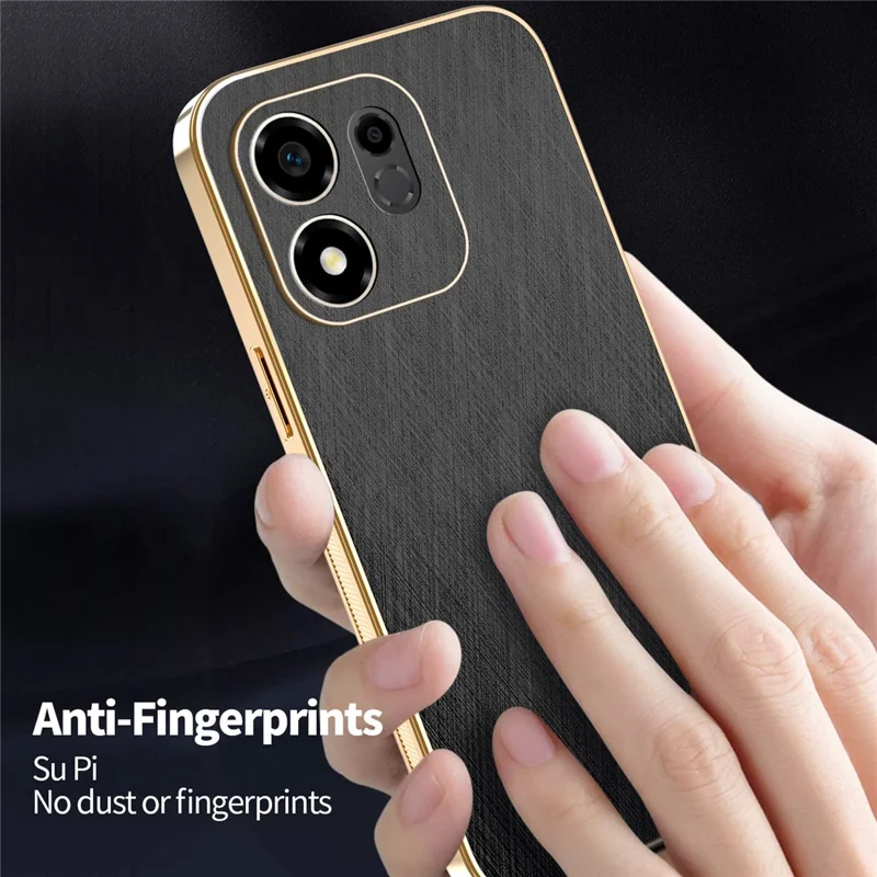 KADEM For Honor 600 Smart 5G  /  X7e Plus 5G  /  X7e Plus 4G Case Electroplating Silk Texture PU + TPU Phone Back Cover - Black