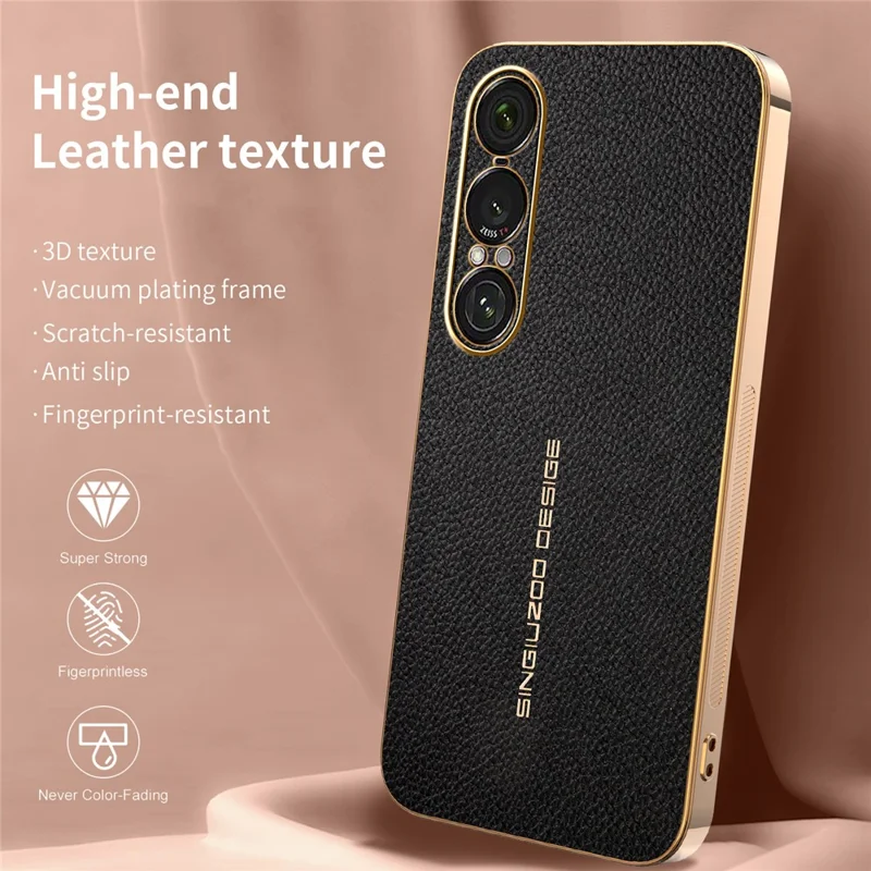 For Sony Xperia 1 VII Case Anti Scratch Litchi Texture TPU Leather PU Phone Back Cover - Black