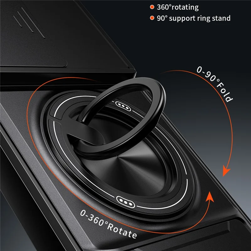 For Xiaomi Redmi Note 17 Pro 5G Magnetic Case Ring Holder Foldable Kickstand TPU PC Phone Cover with Camera Lens Slider - Black