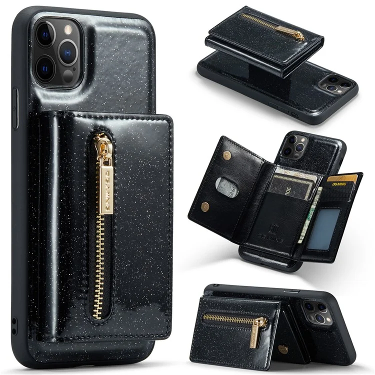 Dg. Ming M3 Series Per Iphone 11 Pro Max 6,5 Pollici Shock Affronta Shock 2 In-1 Scintilla Scintillabile Copertina Tascabile Staccabile Coperchio Kickstand pc Rivestita in Pelle PU PC+TPU Telefono di Protezione Tpu Custodia - Nero
