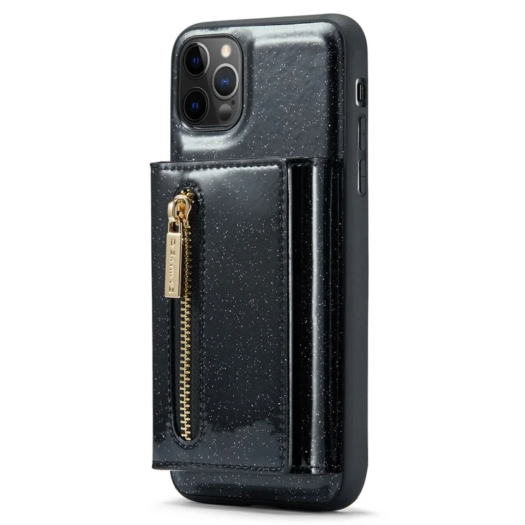 Dg. Ming M3 Series Per Iphone 11 Pro Max 6,5 Pollici Shock Affronta Shock 2 In-1 Scintilla Scintillabile Copertina Tascabile Staccabile Coperchio Kickstand pc Rivestita in Pelle PU PC+TPU Telefono di Protezione Tpu Custodia - Nero