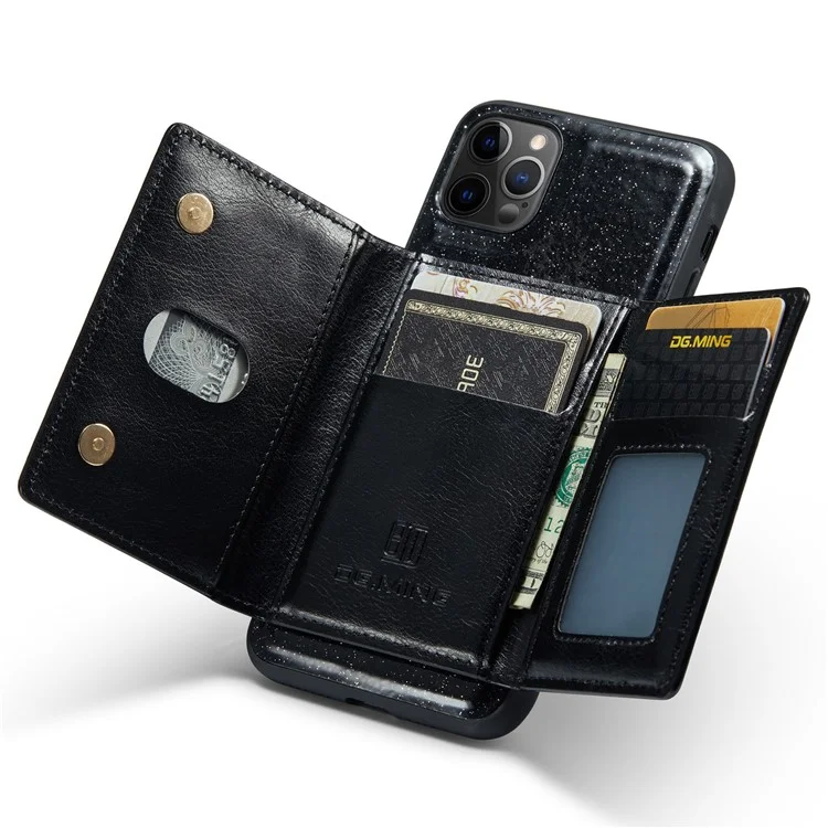 Dg. Ming M3 Series Per Iphone 11 Pro Max 6,5 Pollici Shock Affronta Shock 2 In-1 Scintilla Scintillabile Copertina Tascabile Staccabile Coperchio Kickstand pc Rivestita in Pelle PU PC+TPU Telefono di Protezione Tpu Custodia - Nero