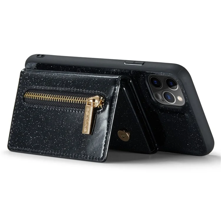 Dg. Ming M3 Series Per Iphone 11 Pro Max 6,5 Pollici Shock Affronta Shock 2 In-1 Scintilla Scintillabile Copertina Tascabile Staccabile Coperchio Kickstand pc Rivestita in Pelle PU PC+TPU Telefono di Protezione Tpu Custodia - Nero