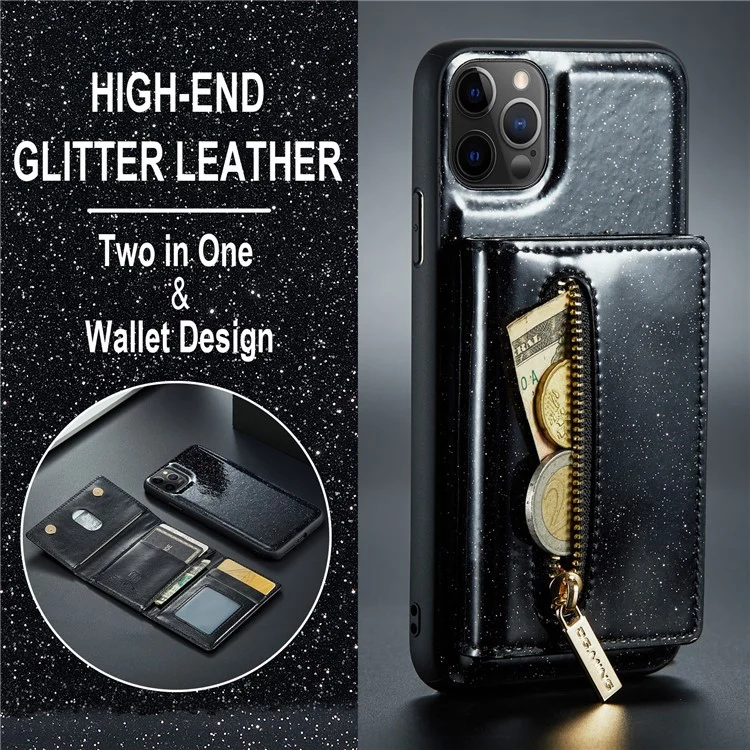 Dg. Ming M3 Series Per Iphone 11 Pro Max 6,5 Pollici Shock Affronta Shock 2 In-1 Scintilla Scintillabile Copertina Tascabile Staccabile Coperchio Kickstand pc Rivestita in Pelle PU PC+TPU Telefono di Protezione Tpu Custodia - Nero