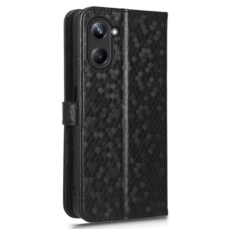 For Realme 10 4G Dot Pattern Imprinted Phone Cover PU Leather Phone Wallet Case Hands-free Stand with Strap - Black