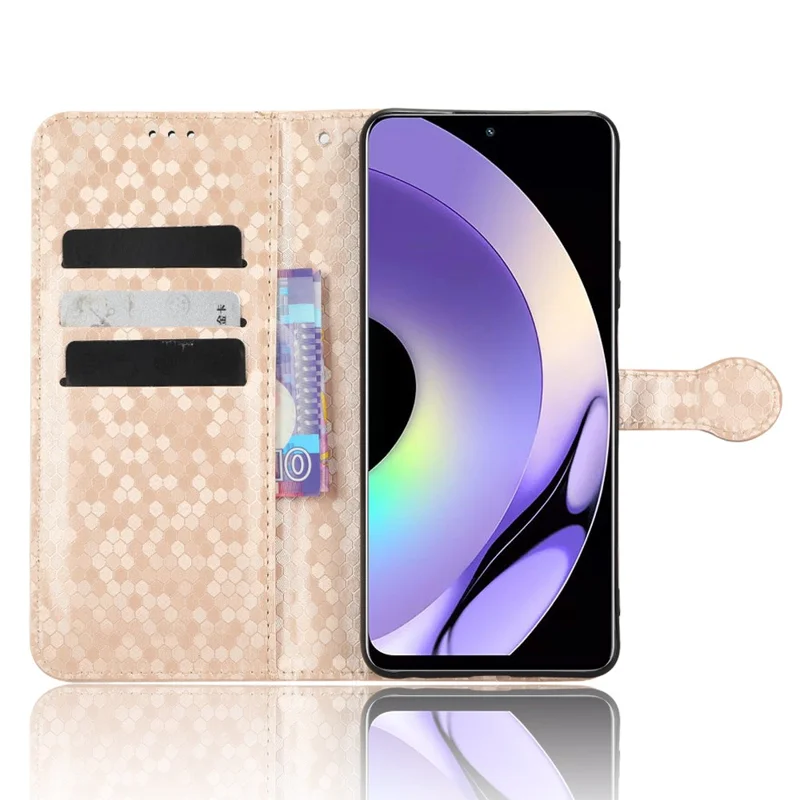For Realme 10 4G Dot Pattern Imprinted Phone Cover PU Leather Phone Wallet Case Hands-free Stand with Strap - Rose Gold